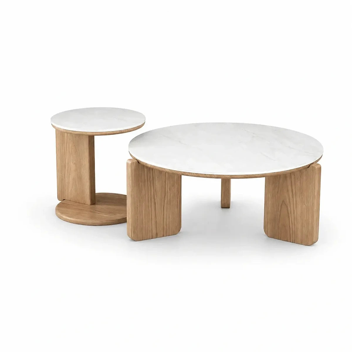 Lumi Coffee Tables — A Duet of Stone and Light Oak